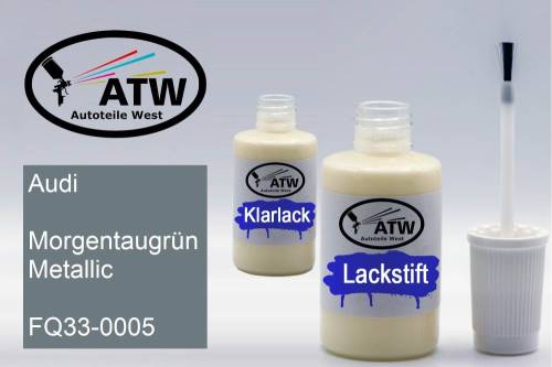 Audi, Morgentaugrün Metallic, FQ33-0005: 20ml Lackstift + 20ml Klarlack - Set, von ATW Autoteile West.